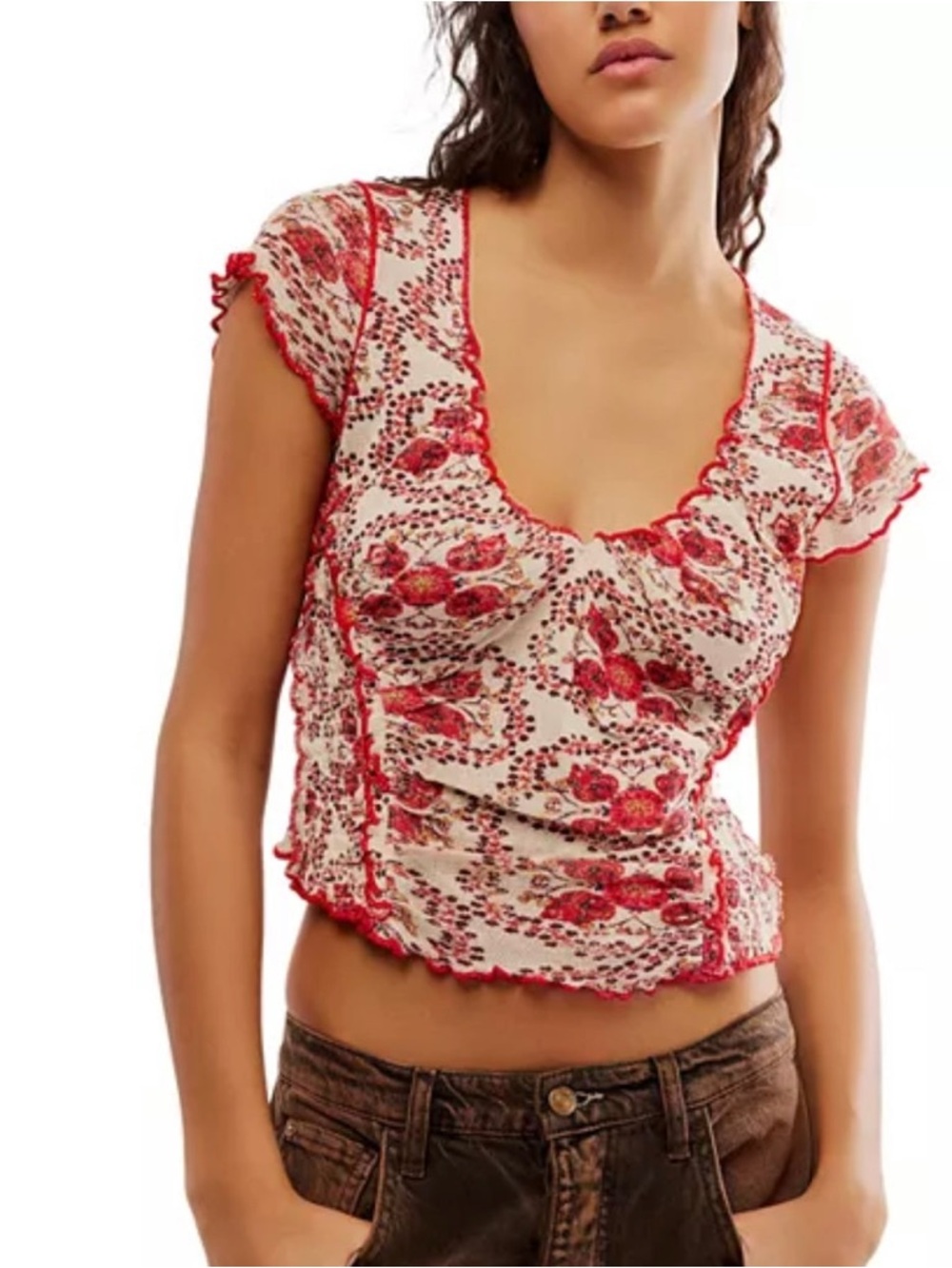 FREE PEOPLE Mesh Floral OH MY BABY Tee